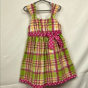 Jessica Ann Searsucker pink and green plaid sun dress size 6